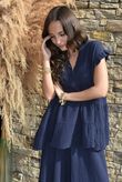 Tasha Cushion Cotton Cap Sleeve Tier Top Navy